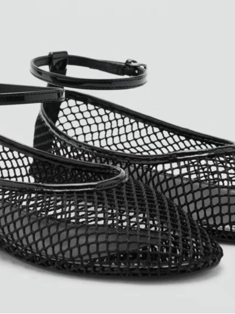 Mango Black Mesh Ballet Flats w/removable ankle Strap - Picture 2 of 7